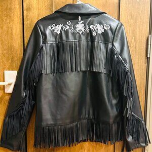URBAN OUTFITTERS  FAUX LEATHER FRINGE JACKET WITH EMBROIDERY SMALL NWOT